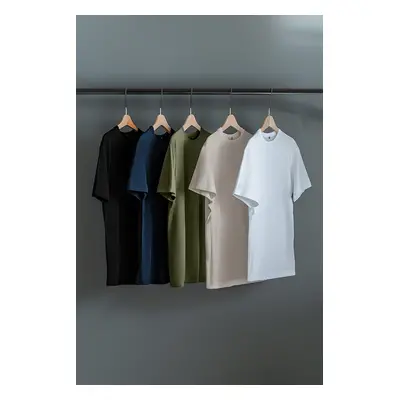 Trendyol Multi-Colored 5-Pack Regular Cut Basic 100% Cotton T-Shirt