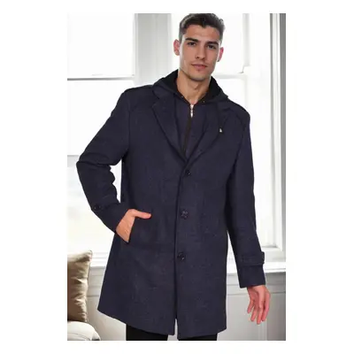 PLT8401 DEWBERRY MEN'S COAT-PATTERNED NAVY BLUE