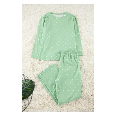 Trendyol Curve Mint Heart and Polka Dot Patterned Knitted Pajama Set