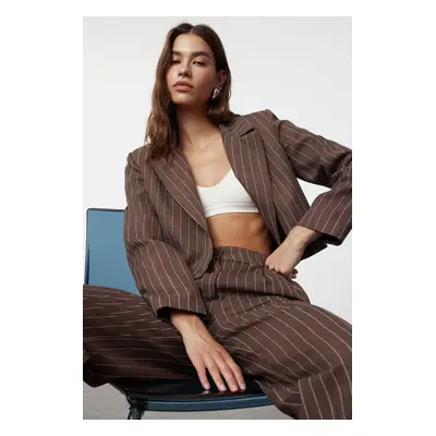 Trendyol Brown Regular Crop Striped Woven Blazer Jacket