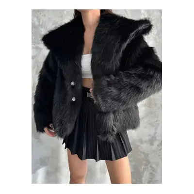 27505 Dewberry Faux Fur Jacket-BLACK