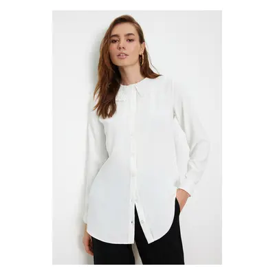 Trendyol White Ruffle Collar Crepe Elegant Woven Shirt