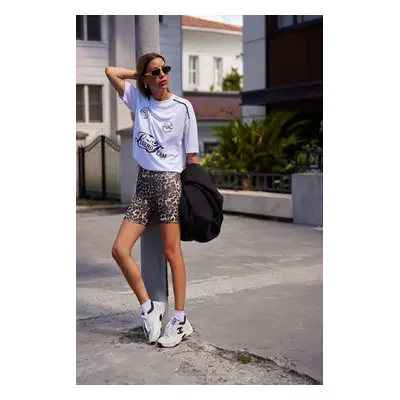 Trendyol White Micro Printed Knitted Sports T-Shirt