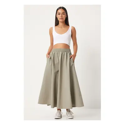 Happiness İstanbul Women's Stone Grey Linen Blend Maxi Skirt