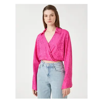 Koton Crop Blouse Wrapped Shirt Collar Long Sleeve