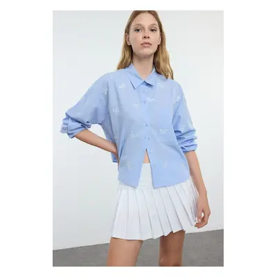 Trendyol Light Blue Bow Embroidery Detailed Woven Shirt Shirt