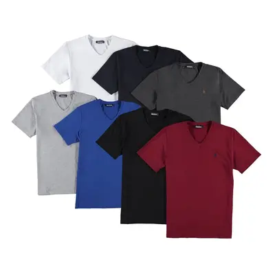 SET OF SEVEN T8568 DEWBERRY V-NECK MEN'S T-SHIRT-BLACK-NAVY-WHITE-GREY-SAKS-ANTHRACITE-BURGUNDY