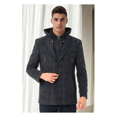 K7532 DEWBERRY MEN'S COAT-PLAID NAVY BLUE-1