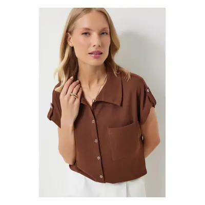 Happiness İstanbul Women's Brown Pocket Comfortable Knitted Shirt