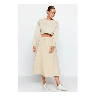 Trendyol Beige Cotton A-line Midi Length Woven Skirt