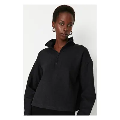 Trendyol Anthracite Thessaloniki/Knit Look Zippered Collar Regular/Regular Fit Knitted Sweatshir