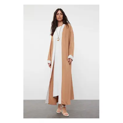 Trendyol Camel Color Blocked Long Woven Dressless One Piece Cap & Abaya & Abaya