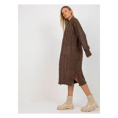 RUE PARIS hnědý maxi cardigan s kapsami