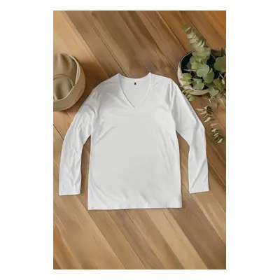 Trendyol White Slim/Slim Fit V Neck 100% Cotton T-shirt