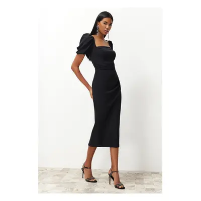 Trendyol Black Waist Detail Body Fitted Woven Dress