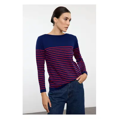 Trendyol Navy Blue Basic Striped Knitwear Sweater