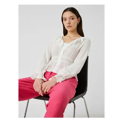 Koton V-Neck Ruffle Long Sleeve Blouse