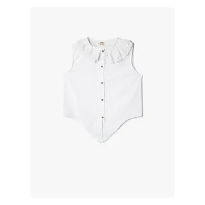 Koton Blouse Sleeveless Lace Collar Button Detailed Cotton