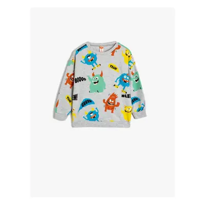 Koton Sweatshirt Monster Printed Long Sleeve Raised