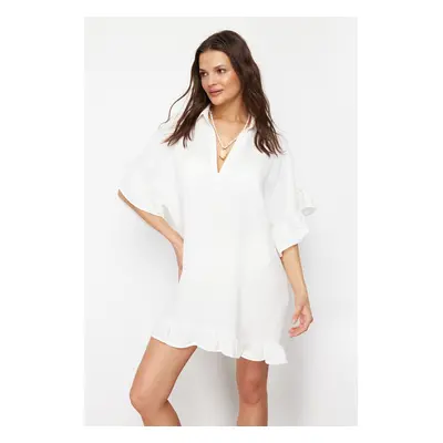 Trendyol White Mini Woven Ruffled Beach Dress