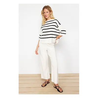 Trendyol Ecru Striped T-Shirt Look Knitwear Two Piece Set