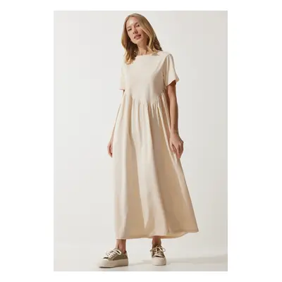 Happiness İstanbul Women's Vanilla Gathered Long Knitted Dress