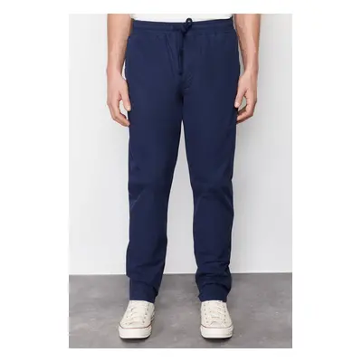 Trendyol Navy Blue Relaxed Fit Elastic Waistband Summer 100% Cotton Soft Linen Trousers