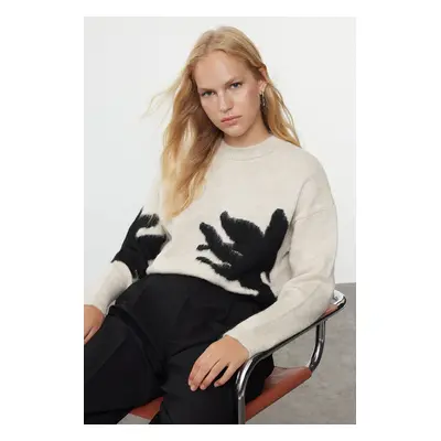 Trendyol Stone Soft Texture Stand Collar Color Block Knitwear Sweater