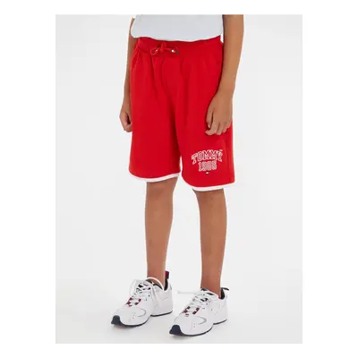 Červené klučičí kraťasy Tommy Hilfiger Tommy Varsity Sweatshorts - Kluci