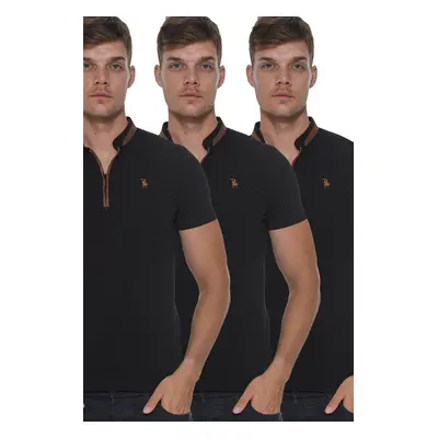 TRIPLE SET T8571 DEWBERRY ZIPPER MEN'S T-SHIRT-BLACK-BLACK-BLACK