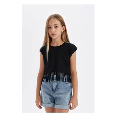 DEFACTO Girls Crew Neck Crop Short Sleeve T-Shirt