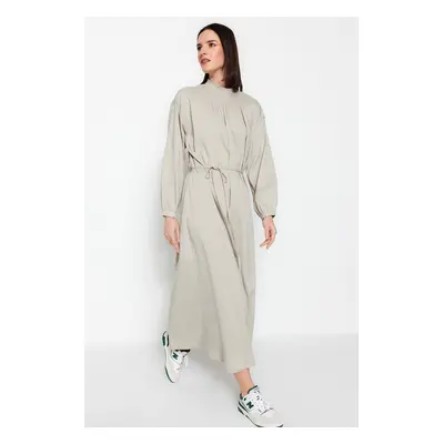 Trendyol Gray Belted Gathered Detailed Wide Fit Woven Dress