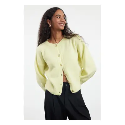 Trendyol Yellow Boucle Jacket-Looking Knitwear Cardigan