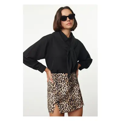 Trendyol Black Shoulder Shawl Detailed Oversize Wide Fit Shirt