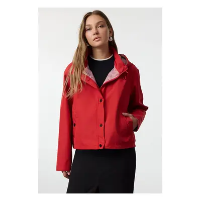 Trendyol Red Oversize Striped Lined Short Raincoat