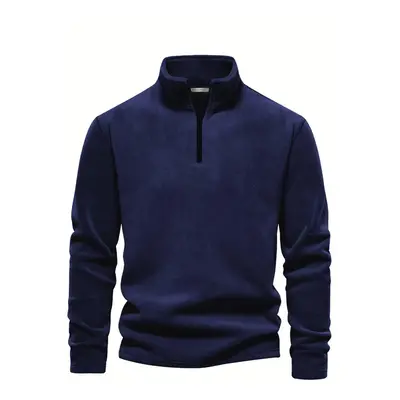 49143 Dewberry Half Zipper Stand Collar Mens Fleece-NAVY