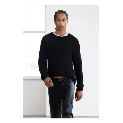 Trendyol Black Slim Fit Slim Cut Crew Neck Raglan Sleeve Seamless Basic Knitwear Sweater