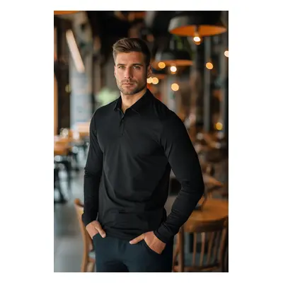 Trendyol Black Slim/Narrow Cut Long Sleeve Basic Polo Neck T-shirt