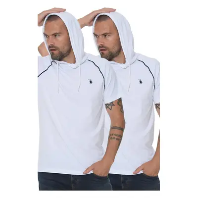 DOUBLE SET T8570 DEWBERRY HOODED MEN'S T-SHIRT-WHITE-WHITE