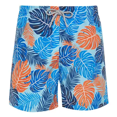 Trendyol Blue Standard Size Leaf Patterned Swim Shorts