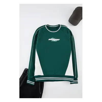 Trendyol Emerald Green Oversize/Wide Cut Printed College Sweatshirt