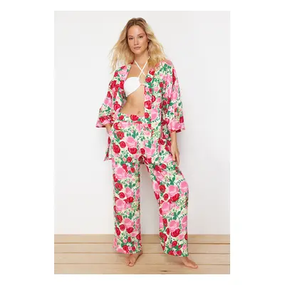 Trendyol Floral Patterned Woven Kimono Pants Set