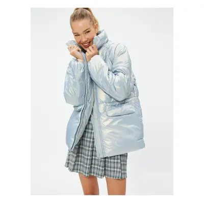 Koton Shiny Puffer Jacket Stand Collar Pocket Detailed Zipper