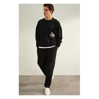 Trendyol Limited Edition Black Regular/Normal Cut Thick Double Leg Sweatpants