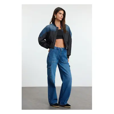 Trendyol Indigo Cargo Pocket High Waist Wide Leg Jeans