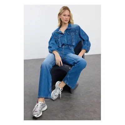 Trendyol Blue Cargo Pocket Detailed Denim Overalls