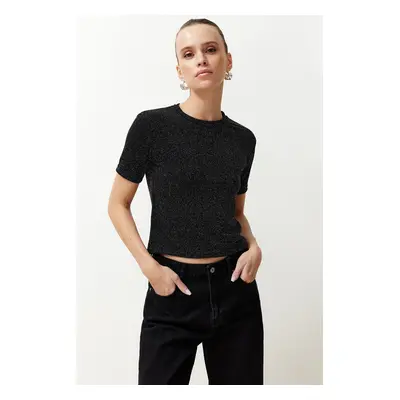 Trendyol Black Shiny/Silvery Regular/Normal Cut Knitted T-Shirt