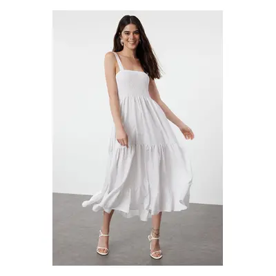 Trendyol White A-Line Square Neck Lined Maxi Woven Dress