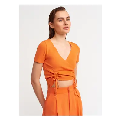 Dilvin Double Breasted Collar Front Gathered Knitwear Crop-orange