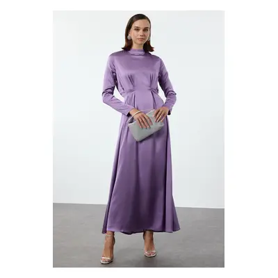 Trendyol Purple Waist Pleat Detailed Woven Satin Evening Dress